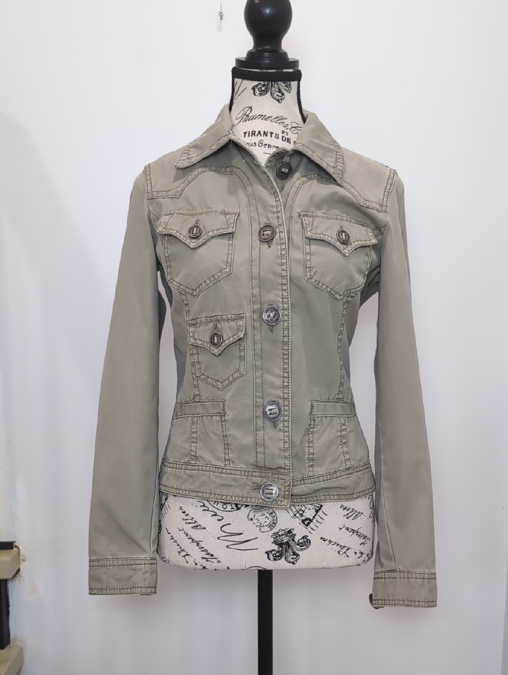 SANCRED |Women's Faded Olive/Tan Military Utility Button Up Relax Fit Jacket
